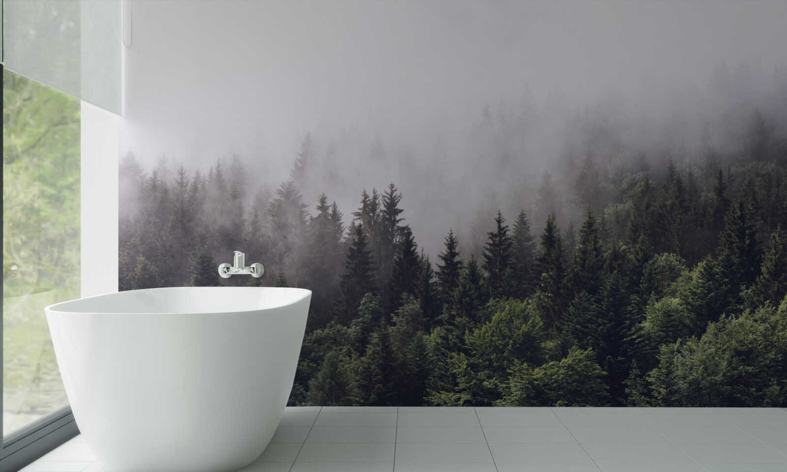 Papier peint vue panoramique à vol d'oiseau de la forêt brumeuse