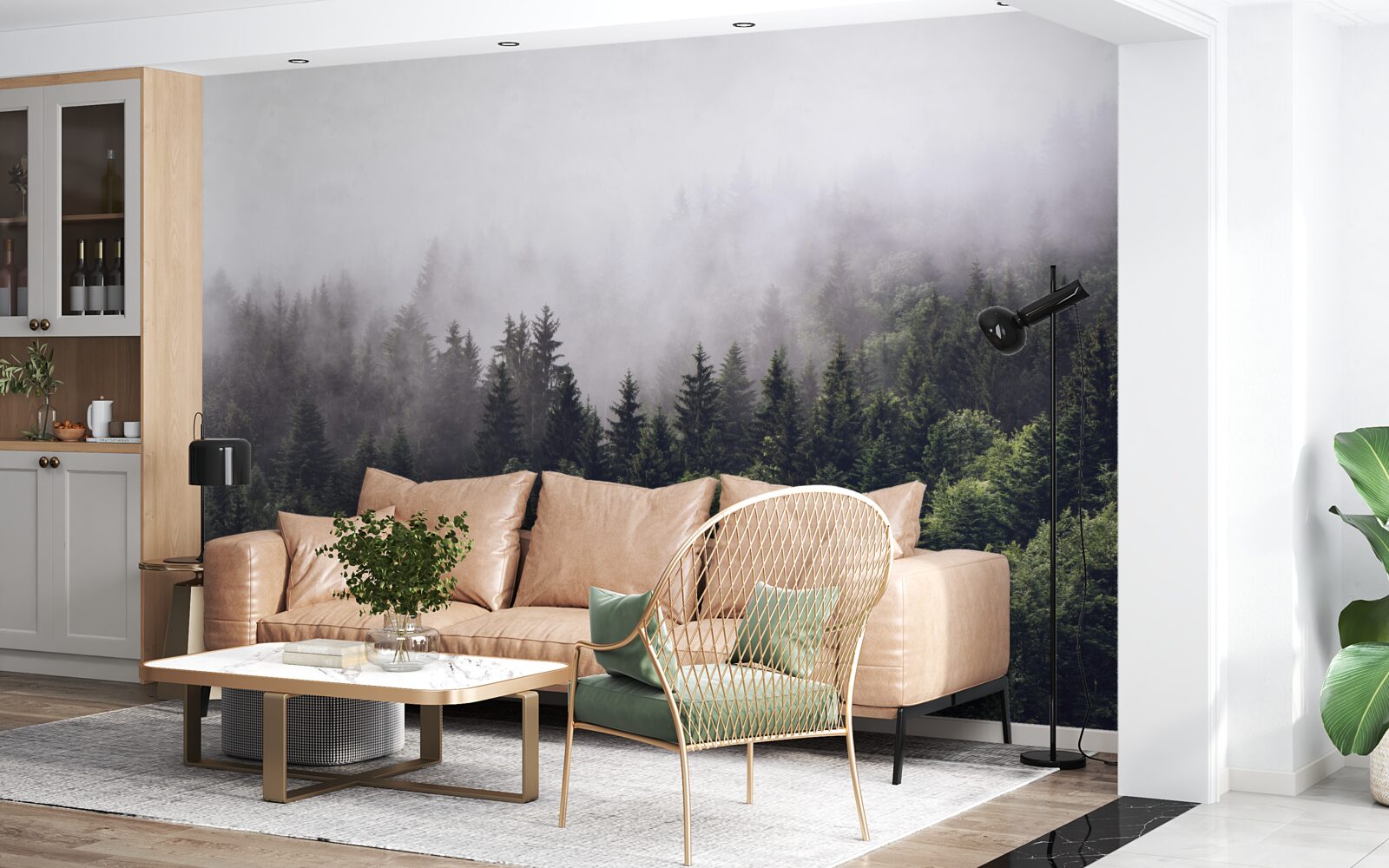 Papier peint vue panoramique à vol d'oiseau de la forêt brumeuse