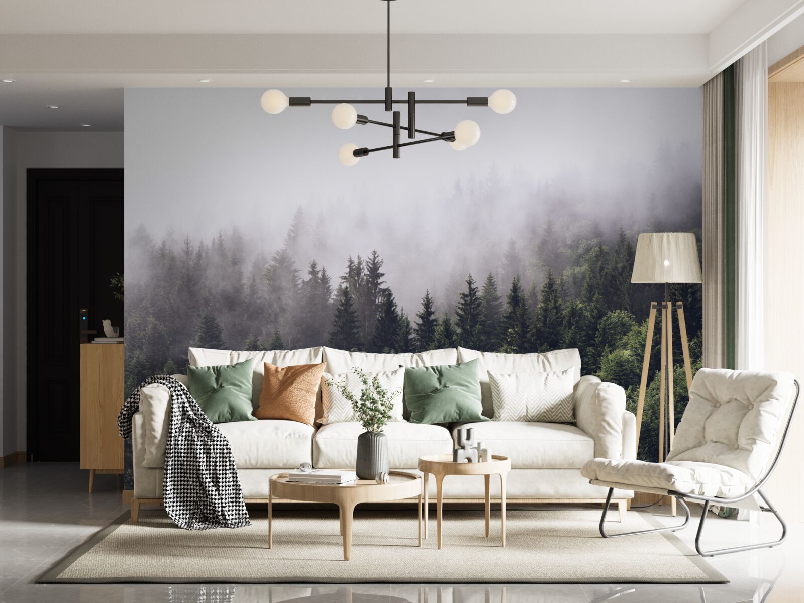 Papier peint vue panoramique à vol d'oiseau de la forêt brumeuse