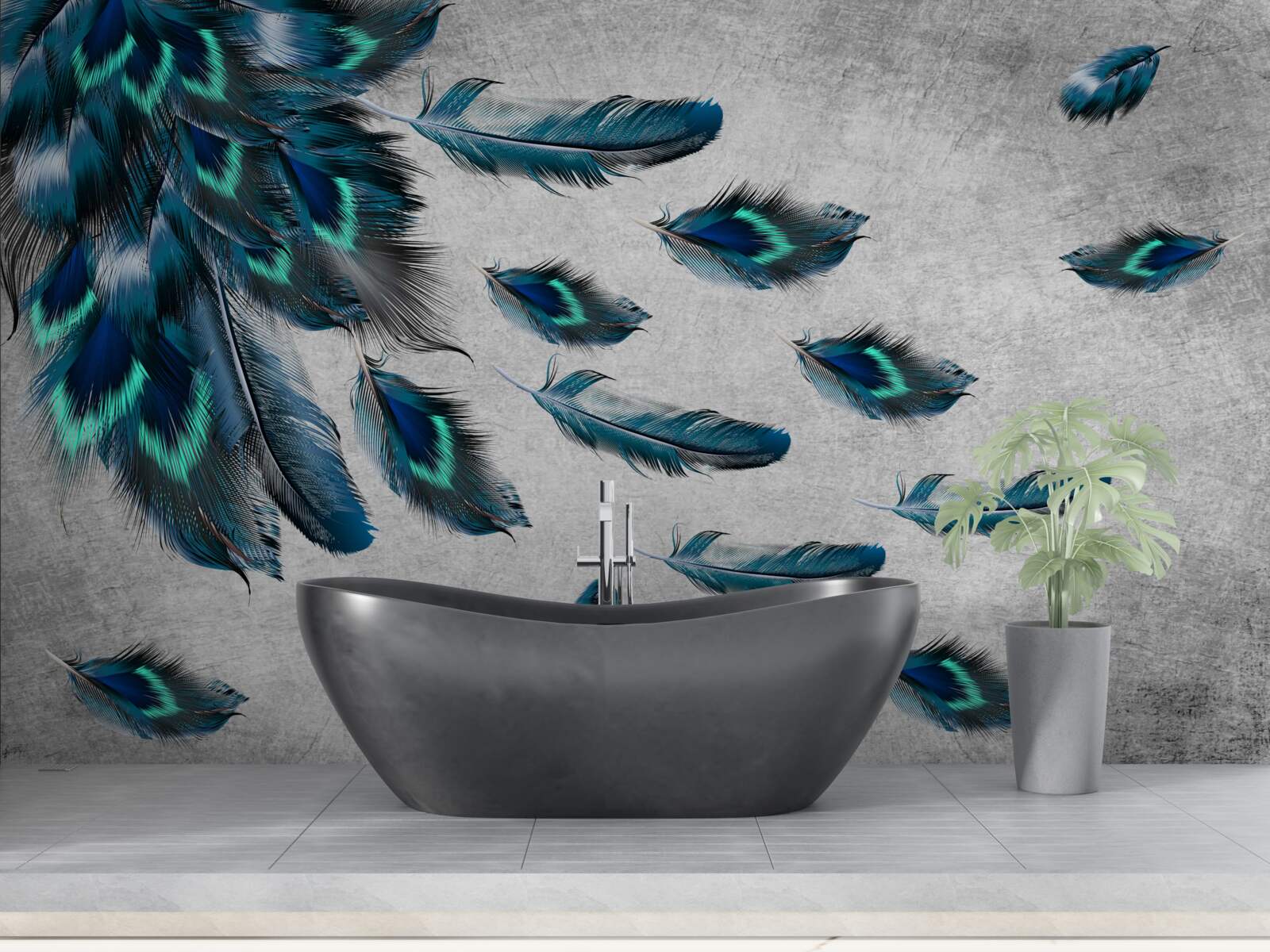 Papier peint plumes de paon qui s'envolent