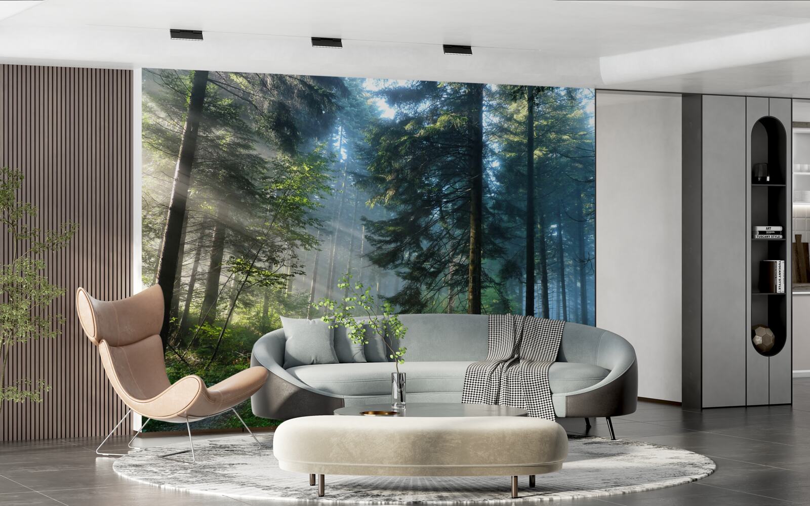 Papier peint Un chemin dans une forêt brumeuse