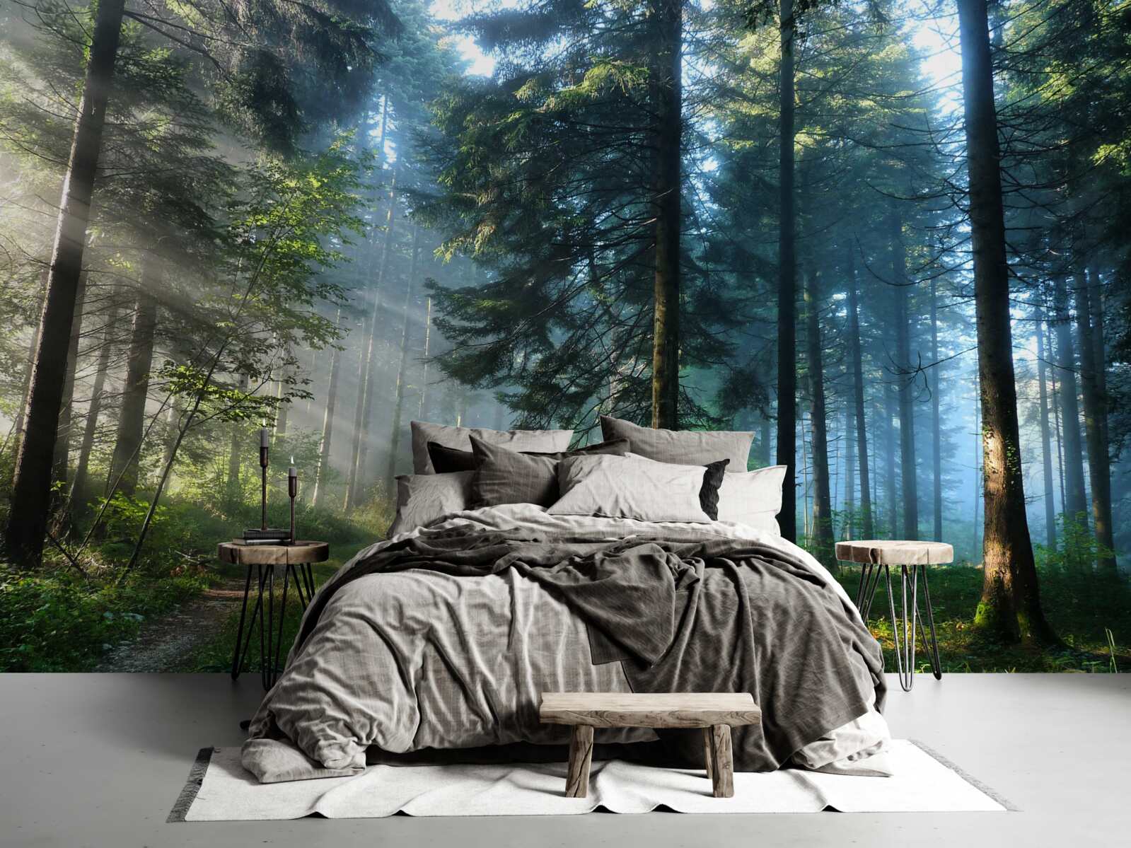 Papier peint Un chemin dans une forêt brumeuse