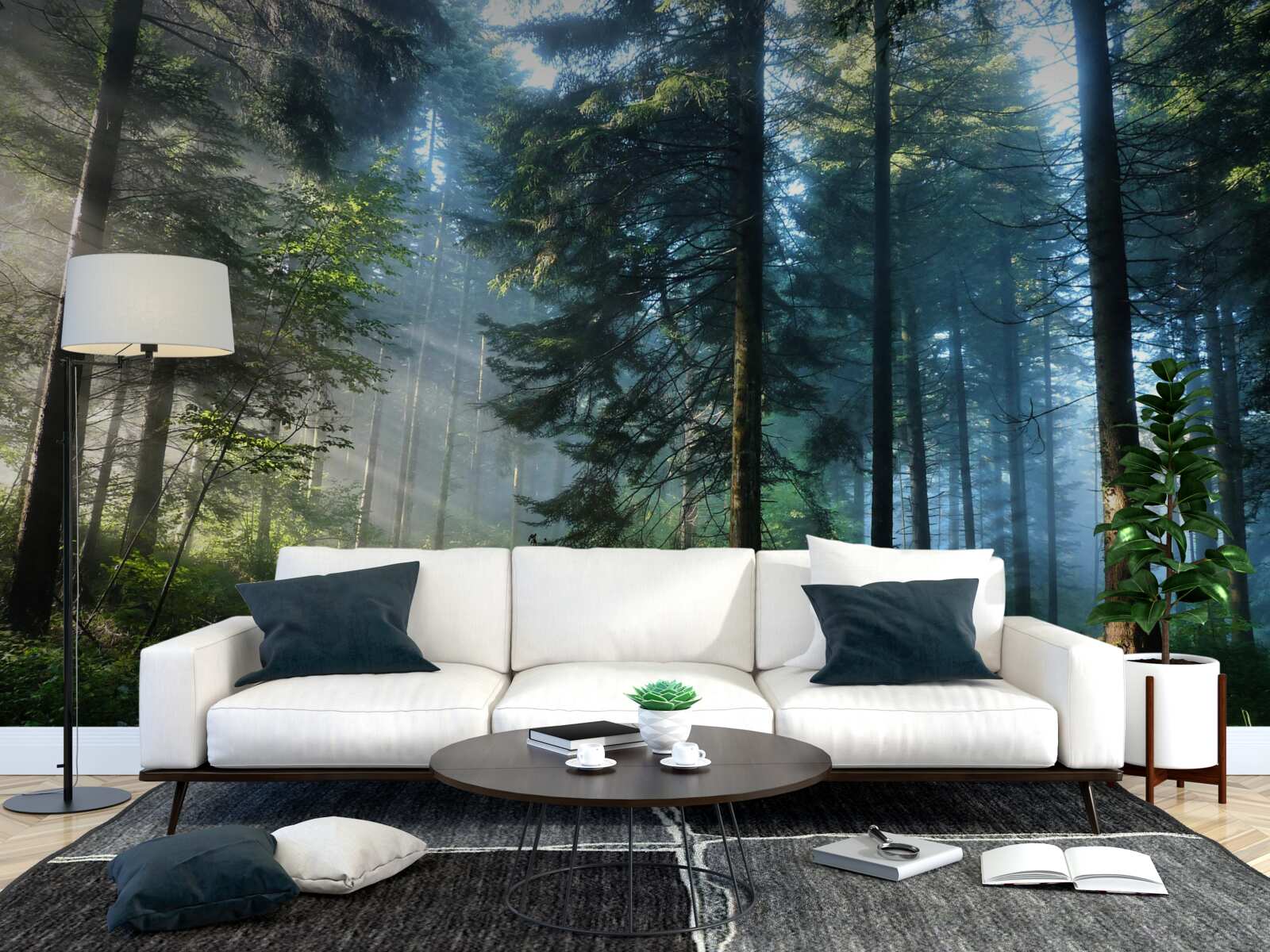 Papier peint Un chemin dans une forêt brumeuse