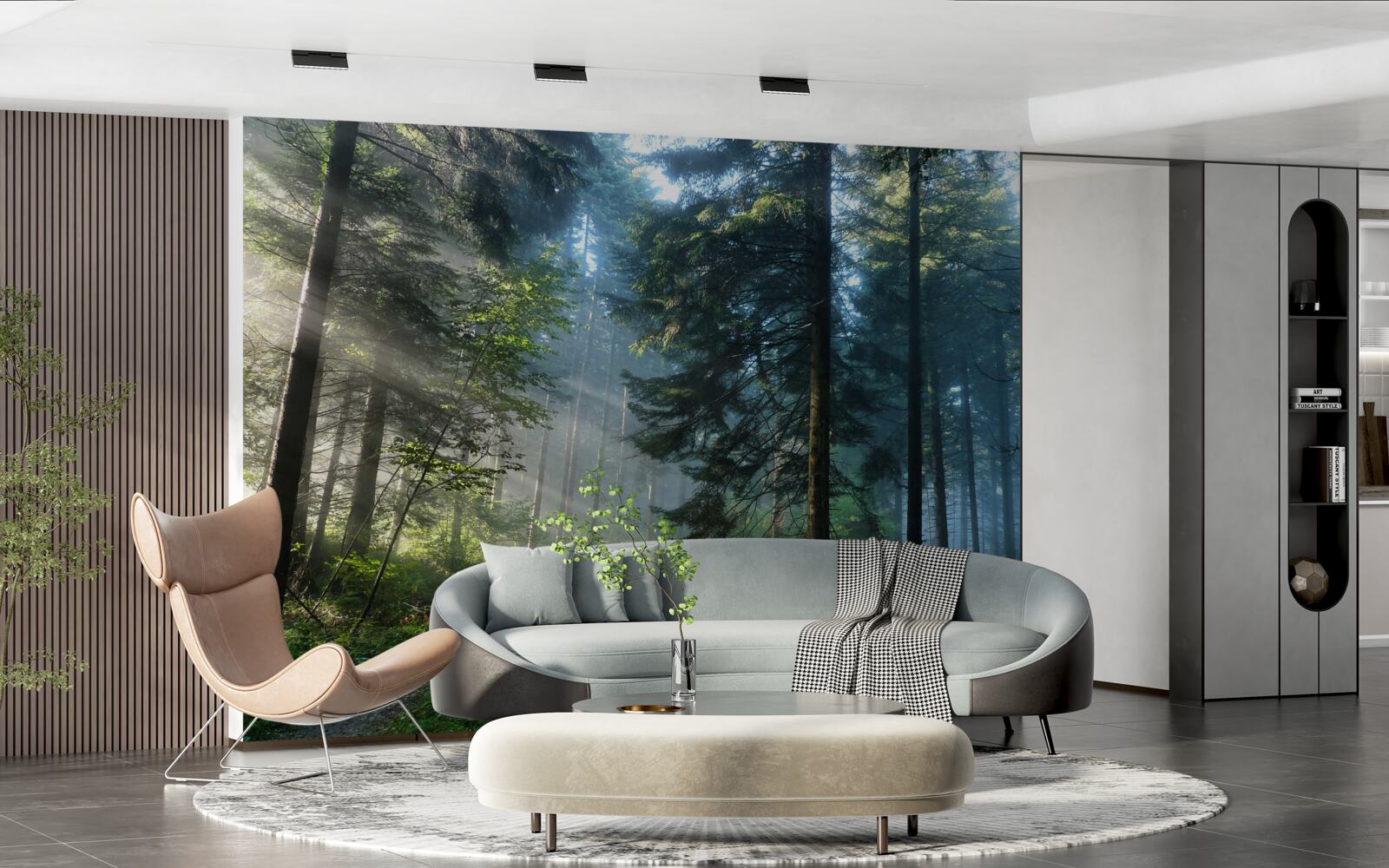 Papier peint Un chemin dans une forêt brumeuse