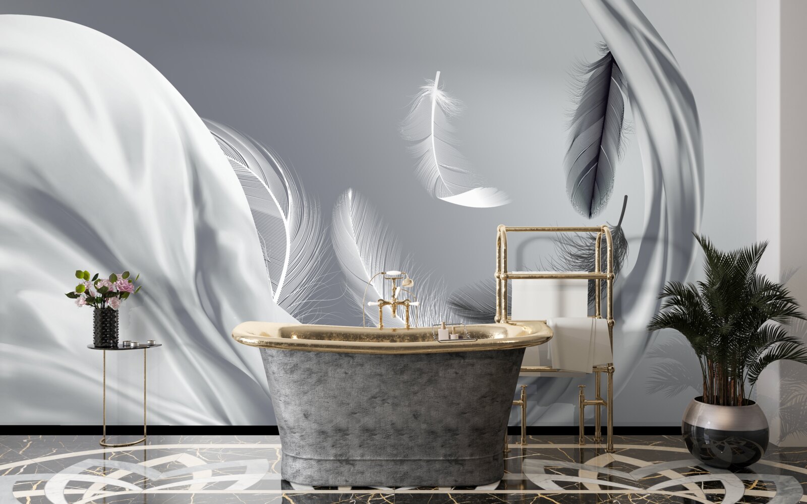 Papier peint plumes torsadées d'un blanc brillant