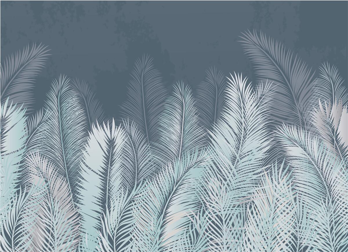 Papier peint élégantes feuilles turquoises