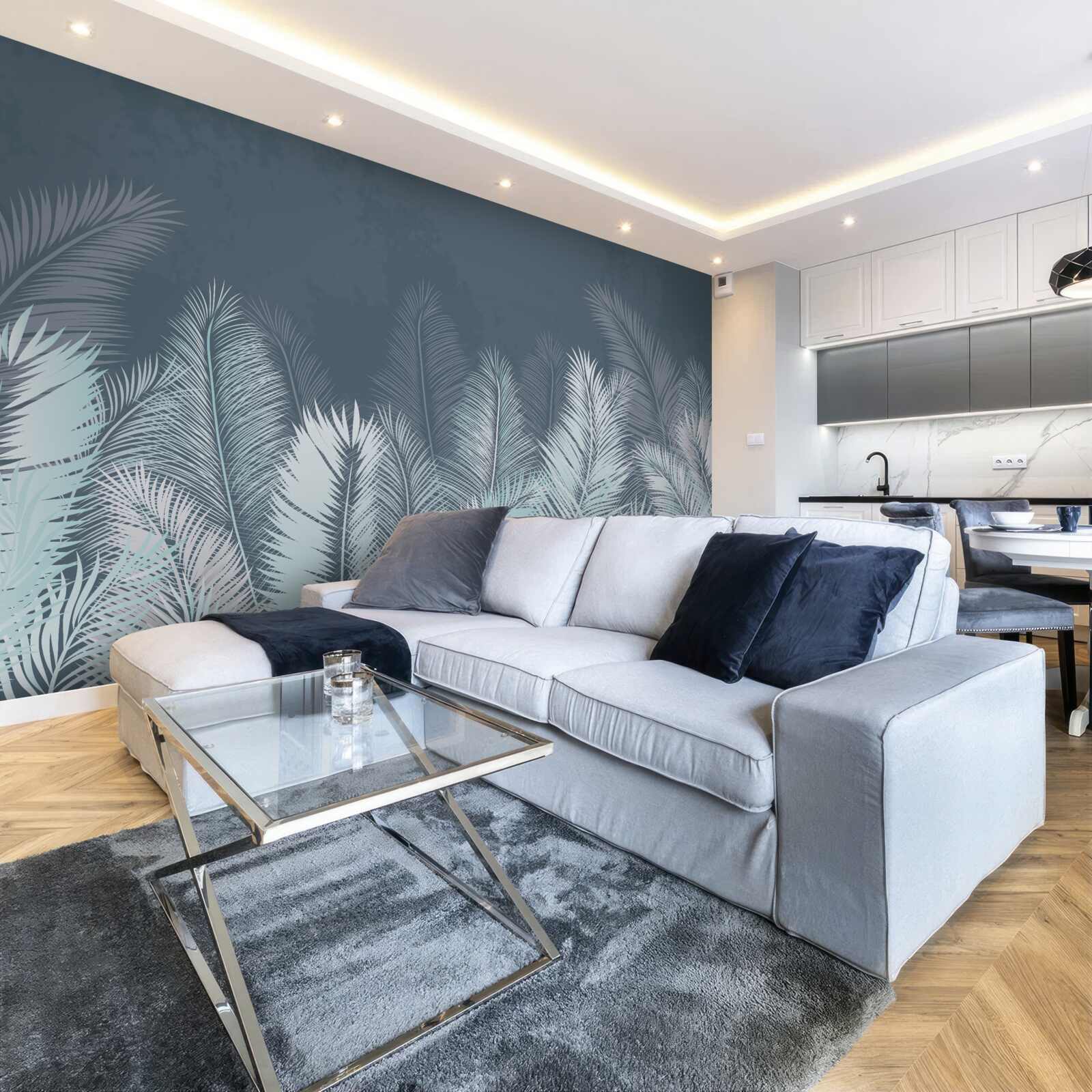 Papier peint élégantes feuilles turquoises