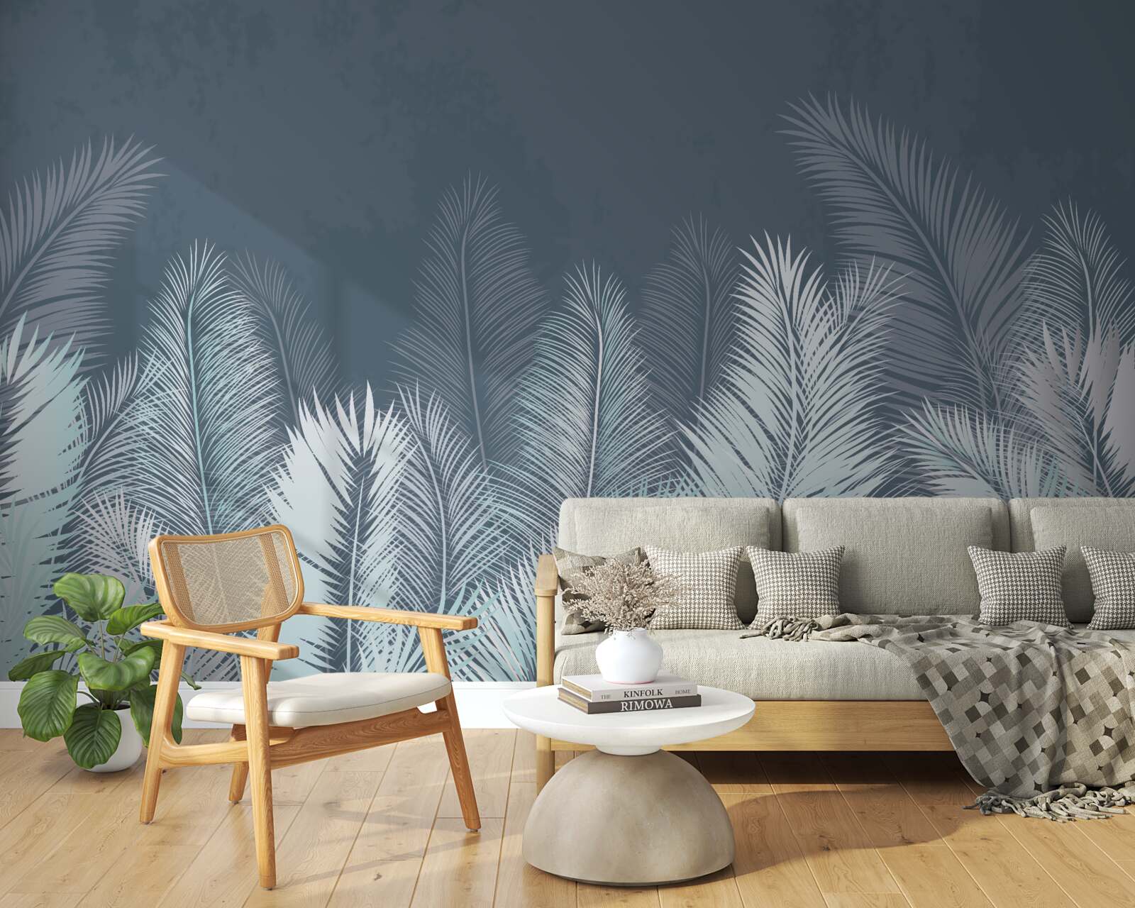 Papier peint élégantes feuilles turquoises