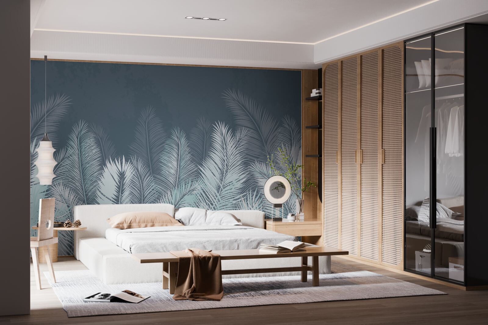 Papier peint élégantes feuilles turquoises