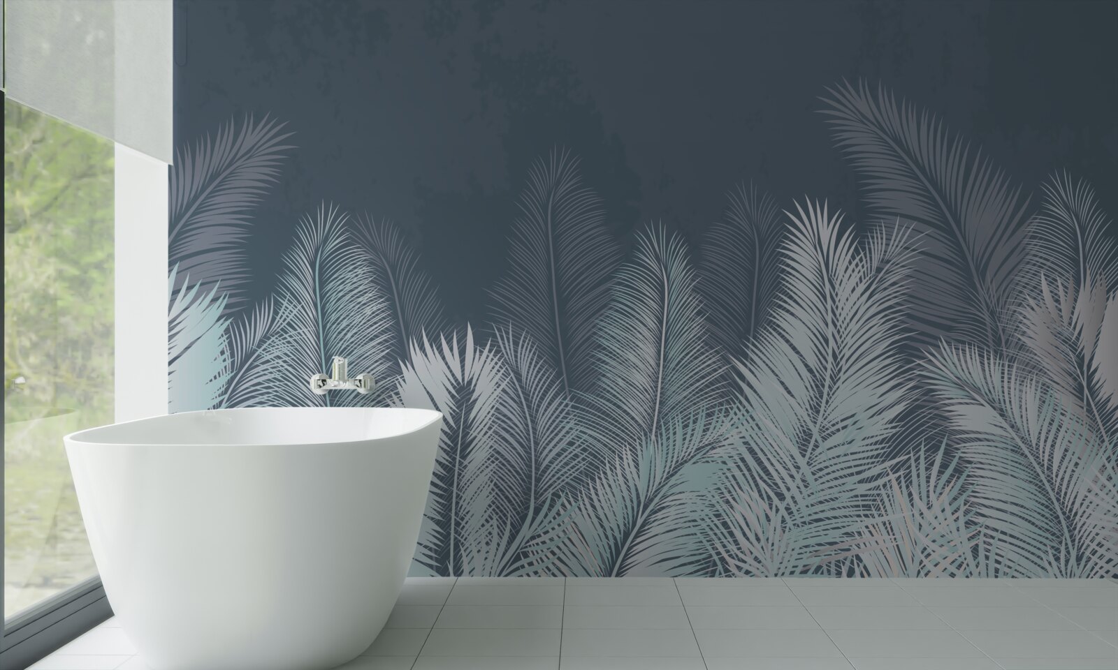 Papier peint élégantes feuilles turquoises