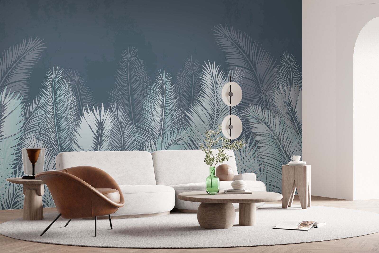 Papier peint élégantes feuilles turquoises