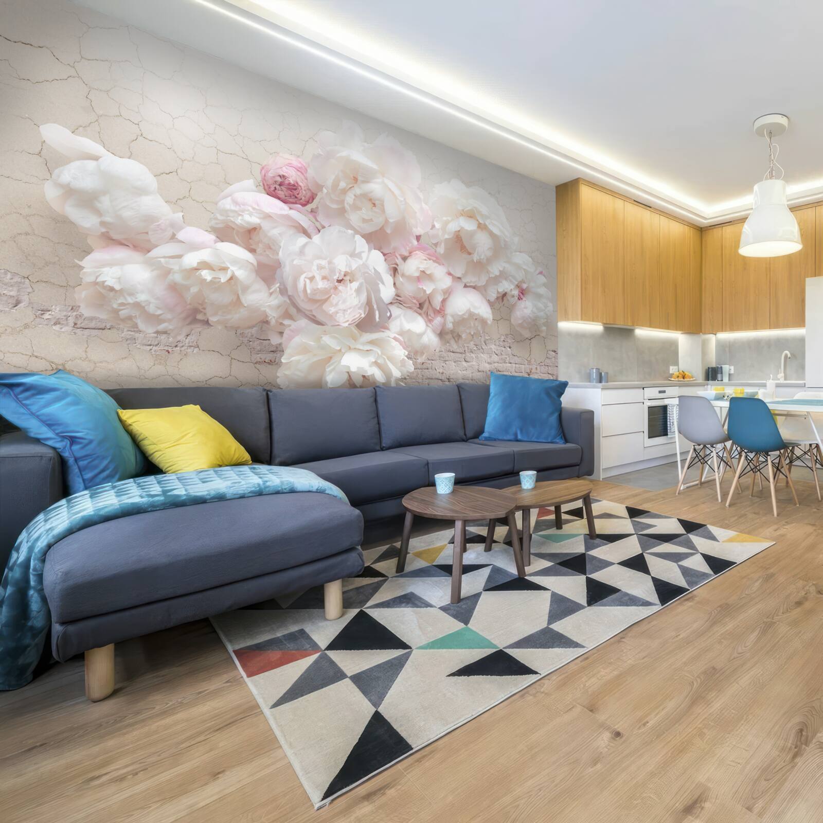 Papier peint pivoines douces en blanc et rose