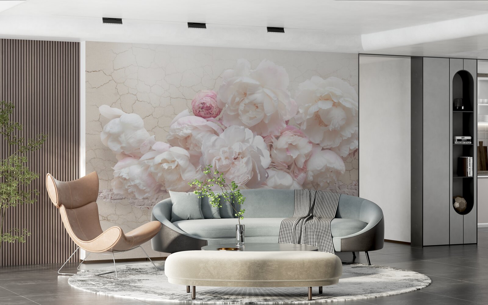 Papier peint pivoines douces en blanc et rose