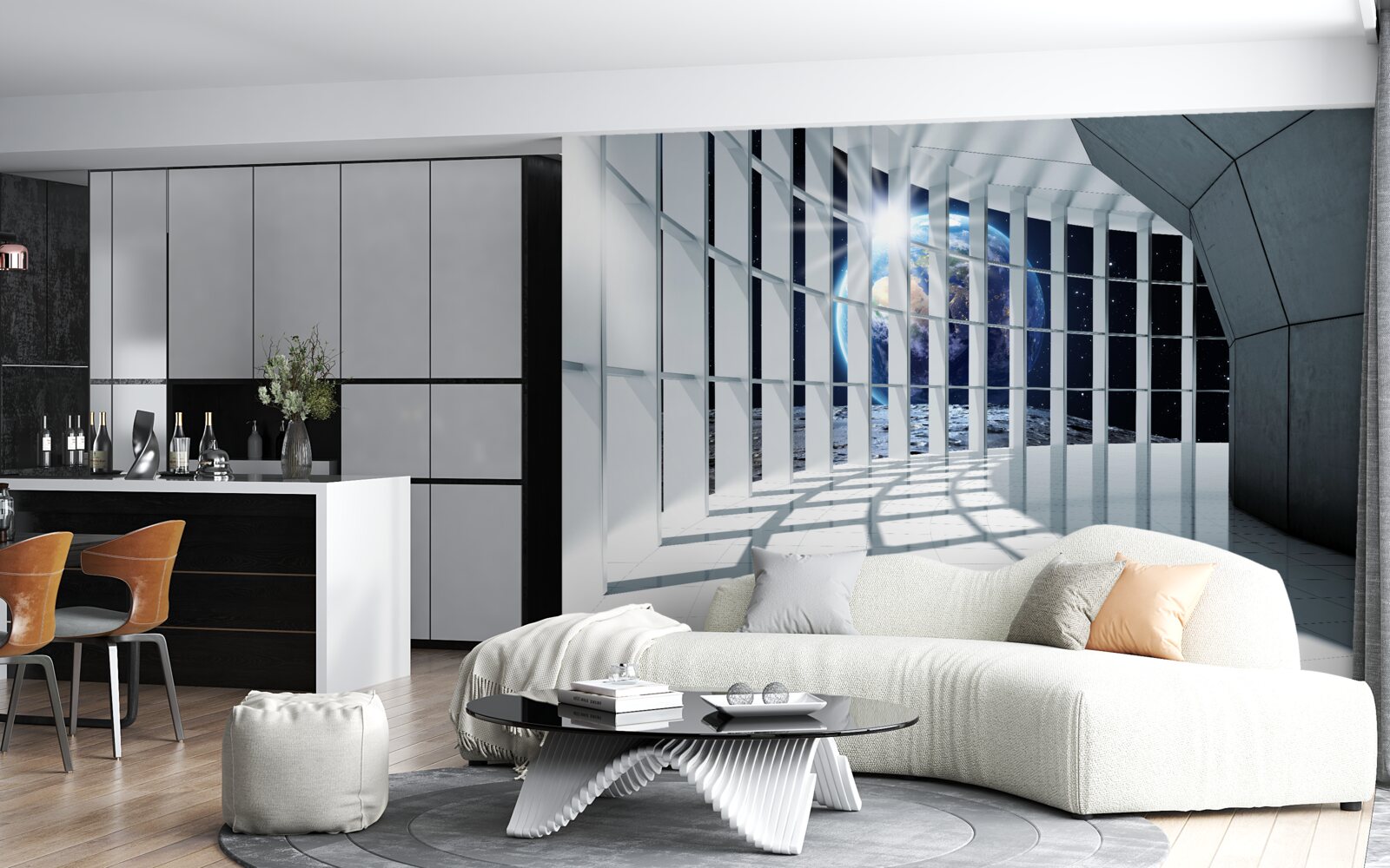 Papier peint La lumière de la planète pénètre dans le passage du bâtiment