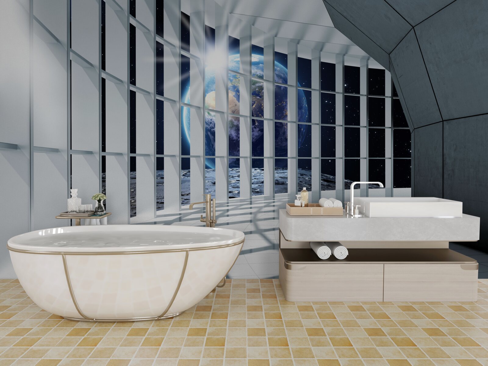 Papier peint La lumière de la planète pénètre dans le passage du bâtiment