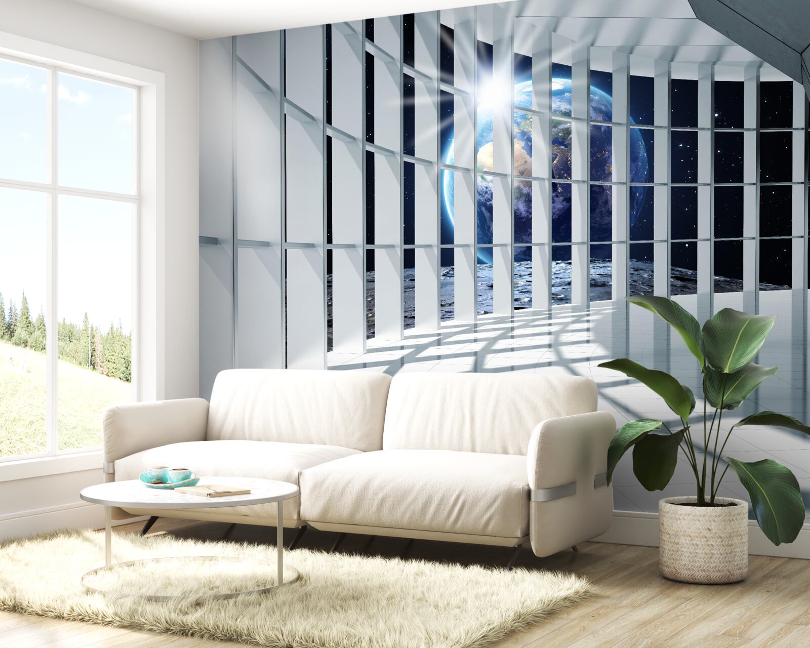 Papier peint La lumière de la planète pénètre dans le passage du bâtiment