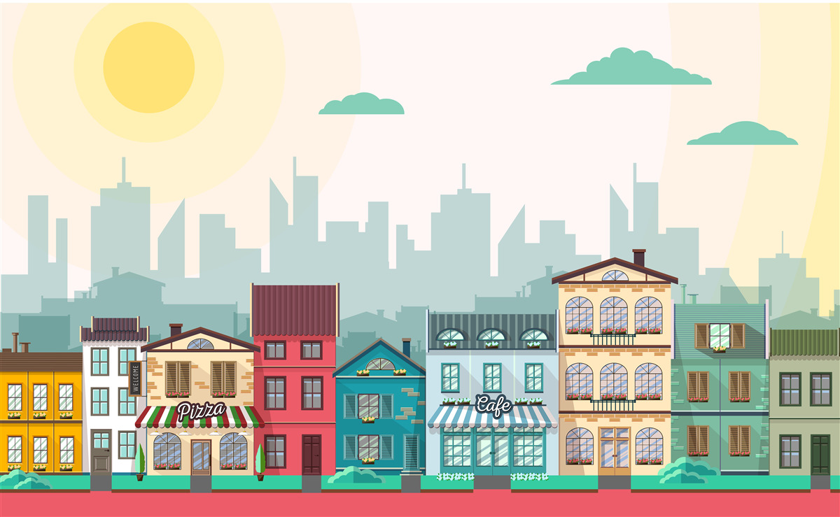 Papier peint De belles maisons aux couleurs variées