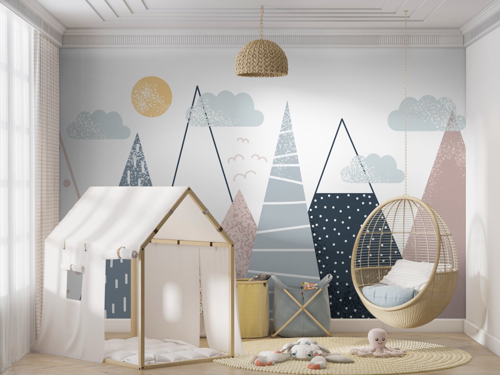 Papier peint les sommets des montagnes sont illuminés par le soleil