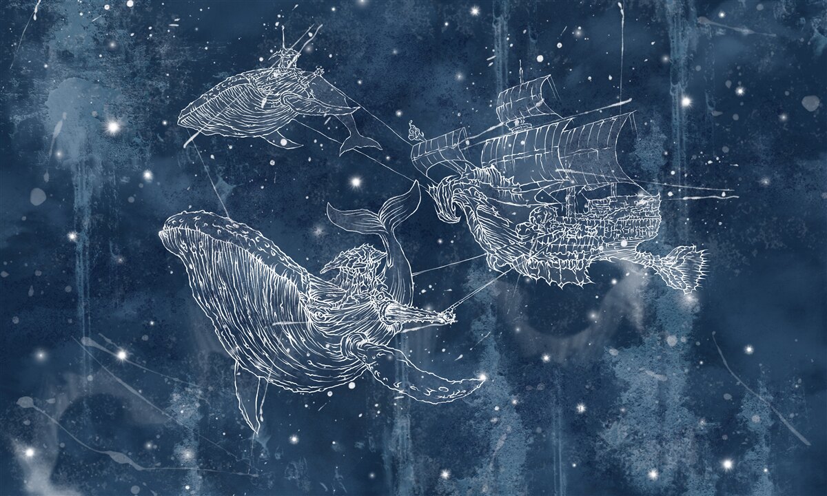 Papier peint le navire vers lequel se dirigent les étoiles de la constellation de la baleine