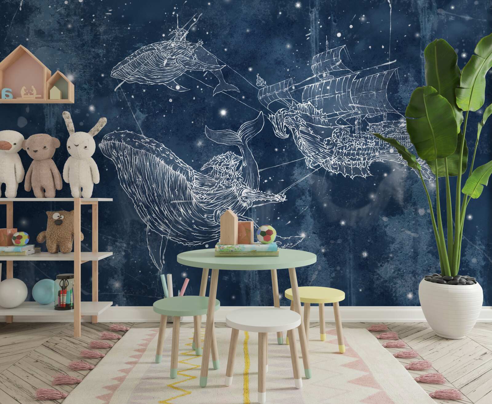 Papier peint le navire vers lequel se dirigent les étoiles de la constellation de la baleine