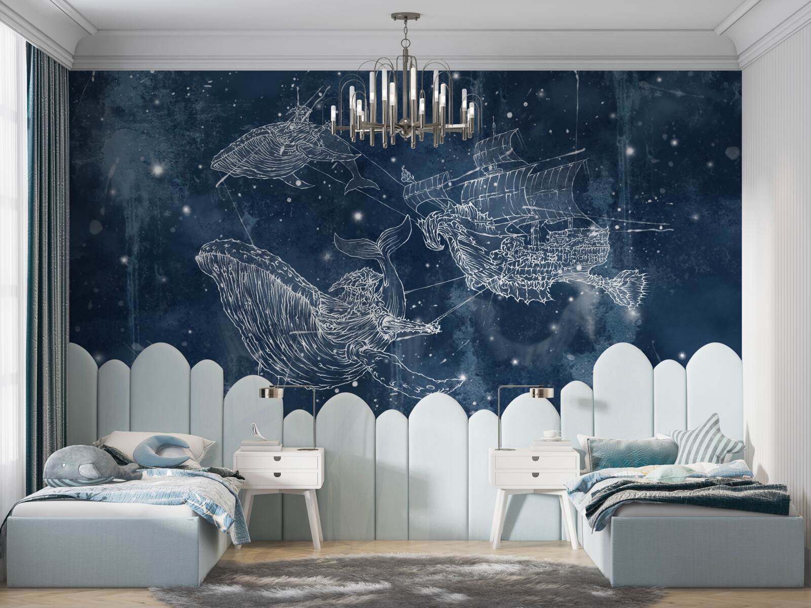 Papier peint le navire vers lequel se dirigent les étoiles de la constellation de la baleine