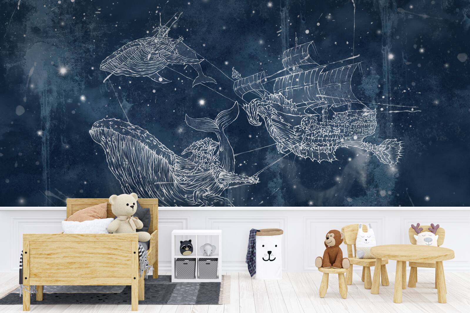 Papier peint le navire vers lequel se dirigent les étoiles de la constellation de la baleine