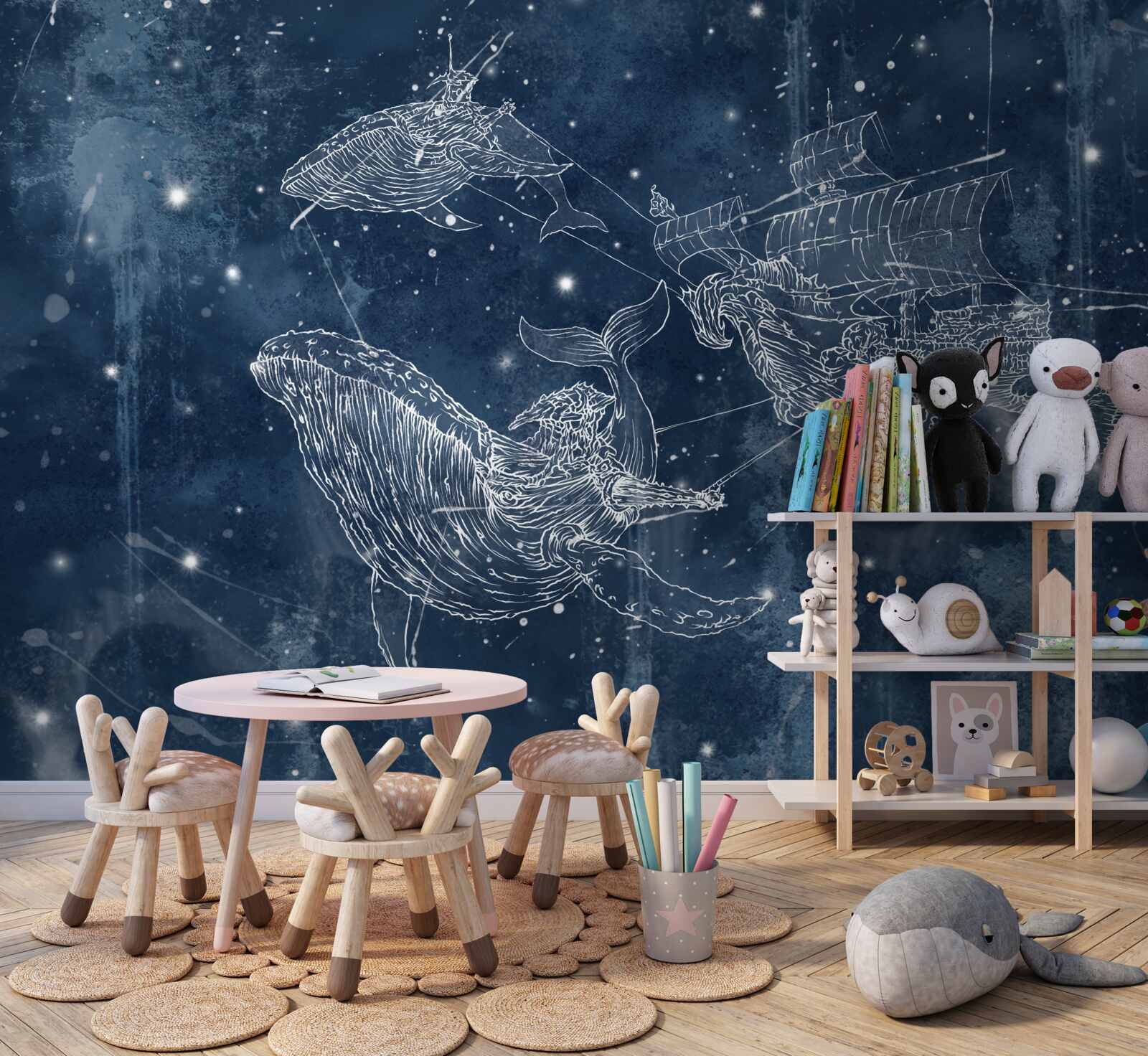 Papier peint le navire vers lequel se dirigent les étoiles de la constellation de la baleine