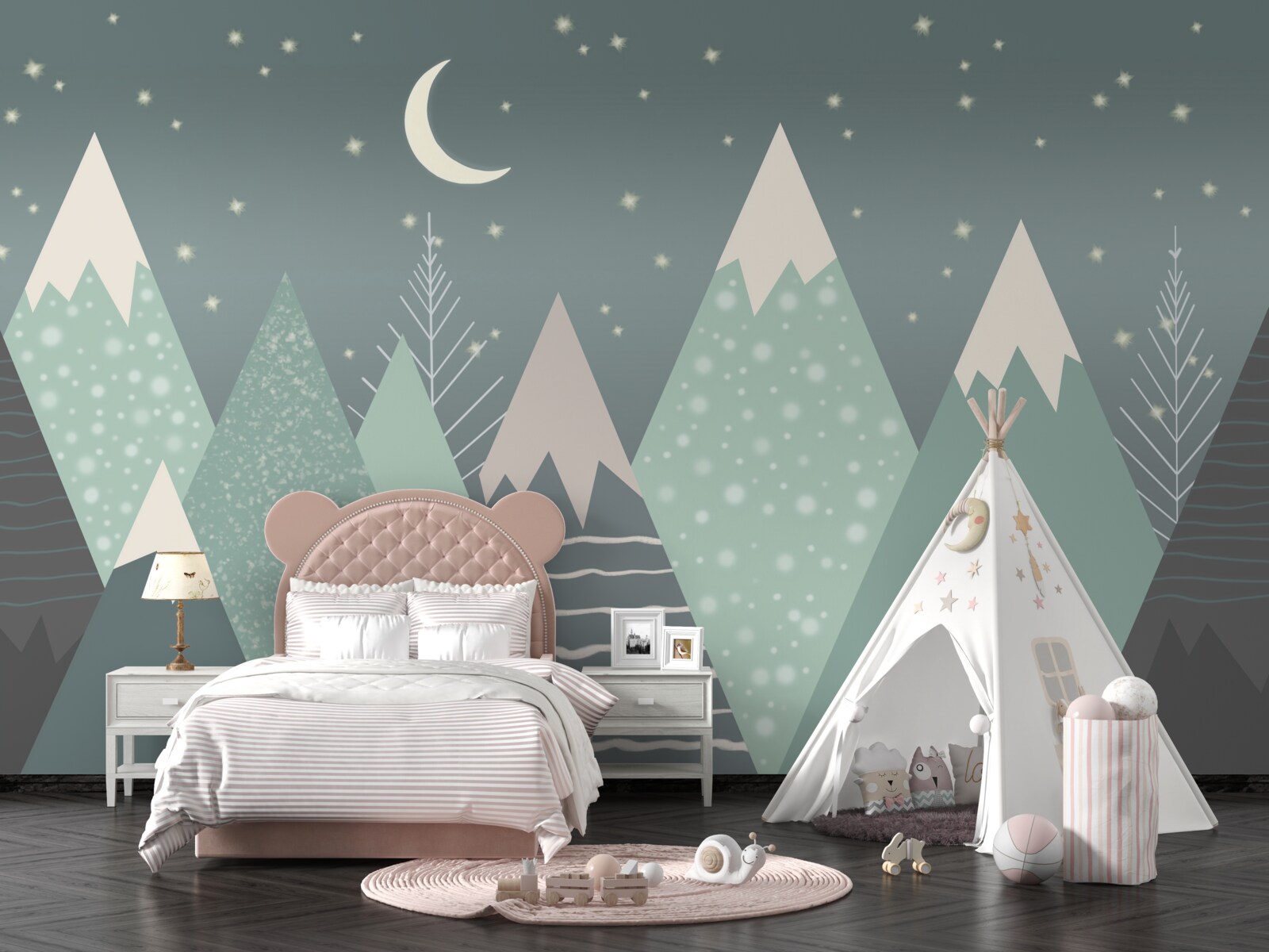 Papier peint montagnes au clair de lune