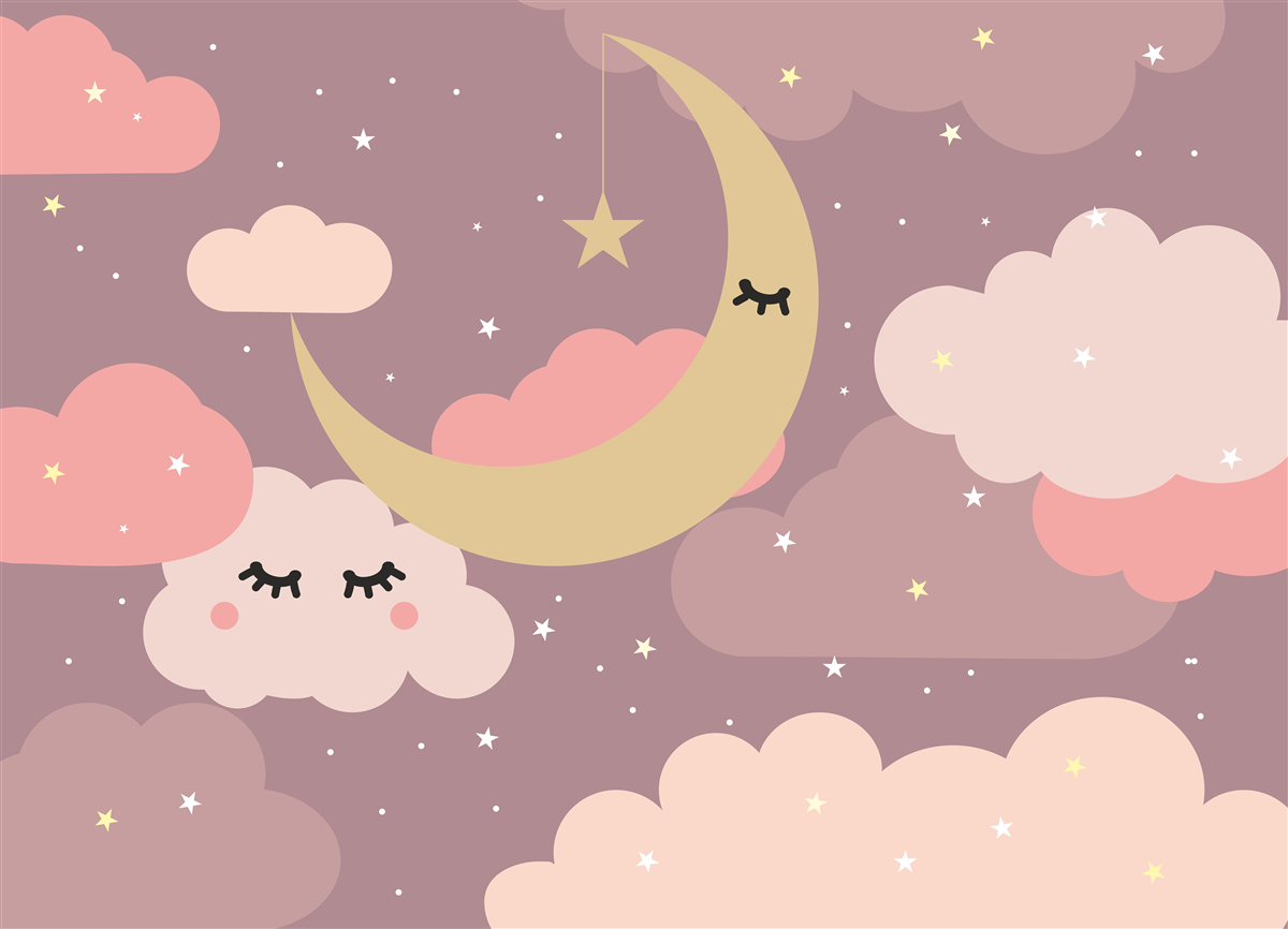 Papier peint la lune et un petit nuage avec des yeux