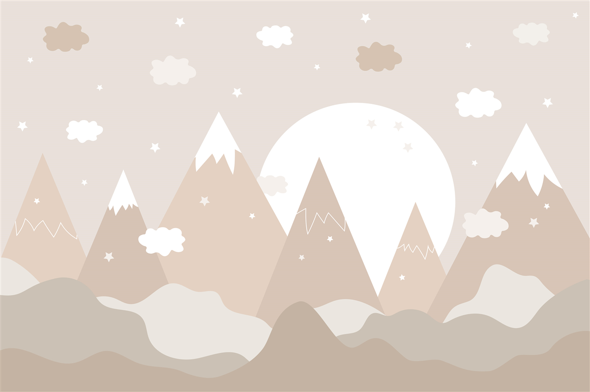 Papier peint sommets représentés sur la toile et pleine lune brillante