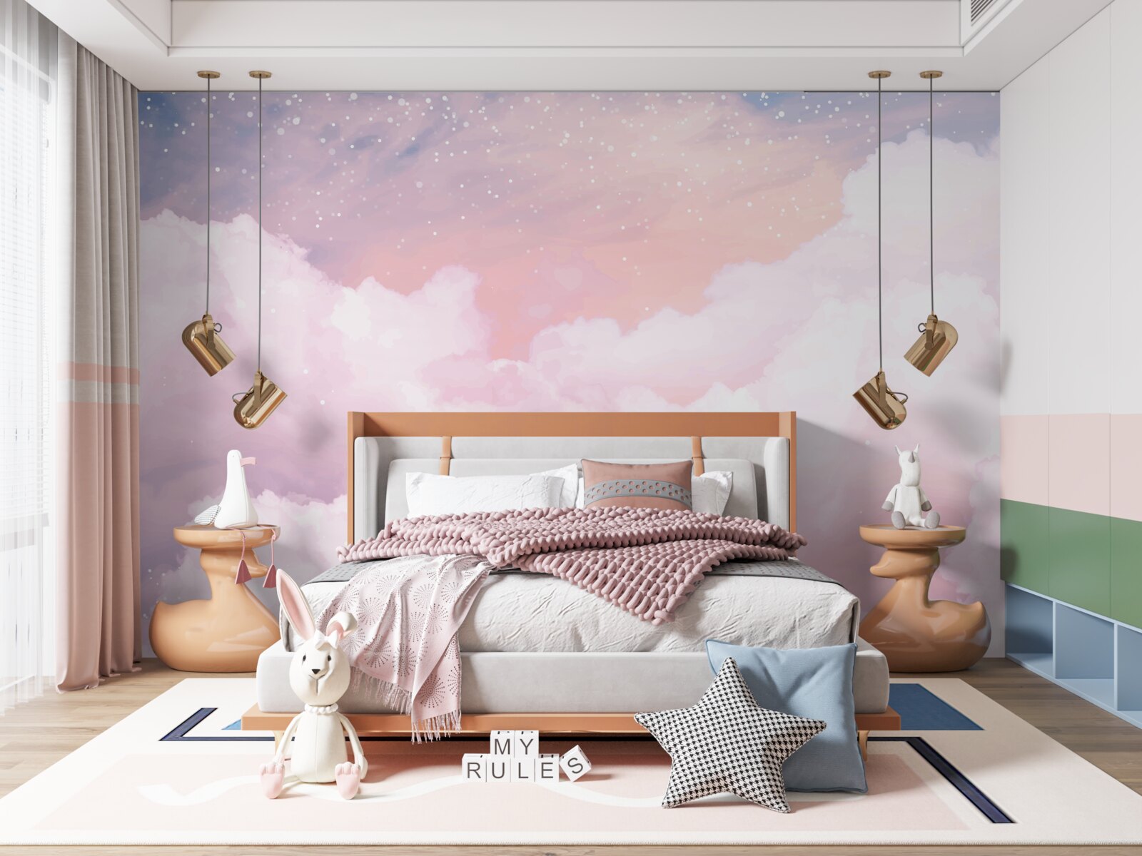 Papier peint nuages roses doux