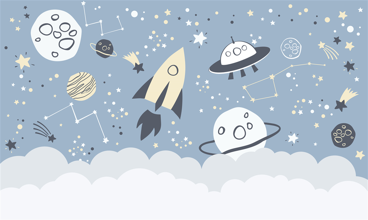 Papier peint vaisseau spatial et ovni dans le vide de l'univers