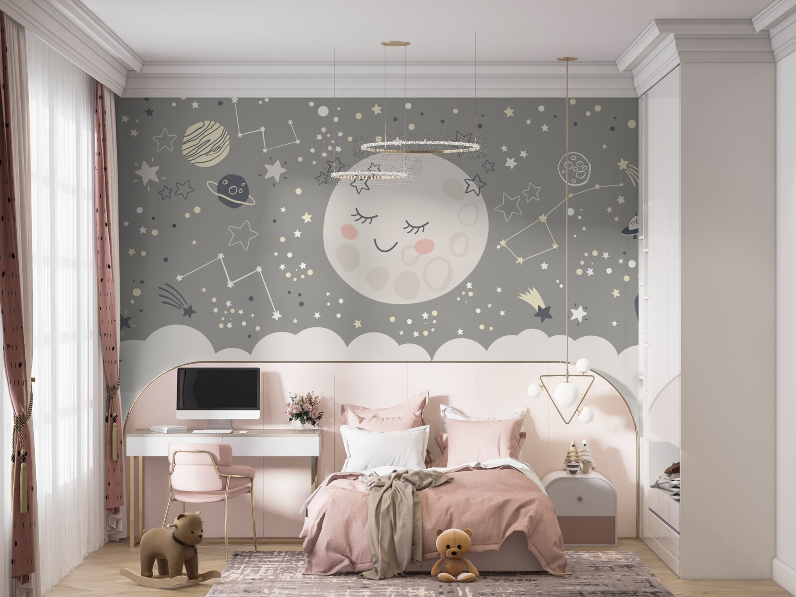 Papier peint pleine lune avec paupières fermées