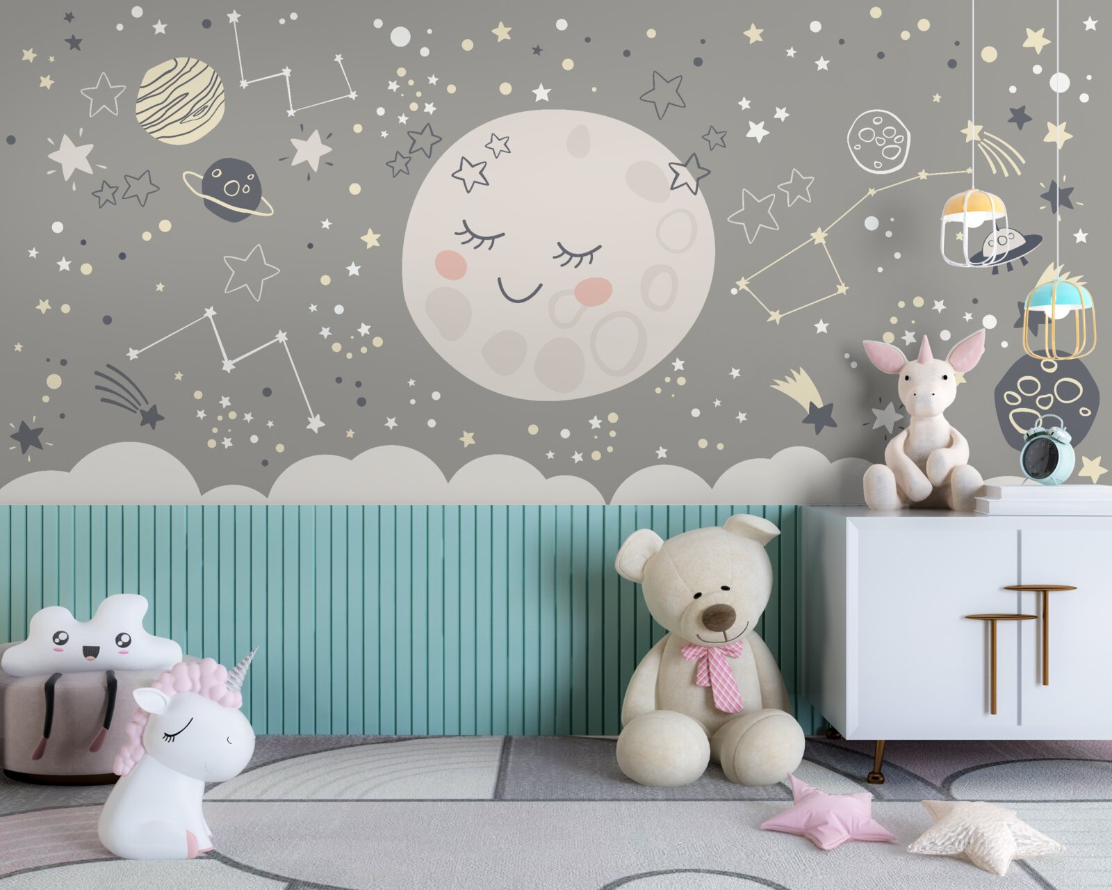 Papier peint pleine lune avec paupières fermées