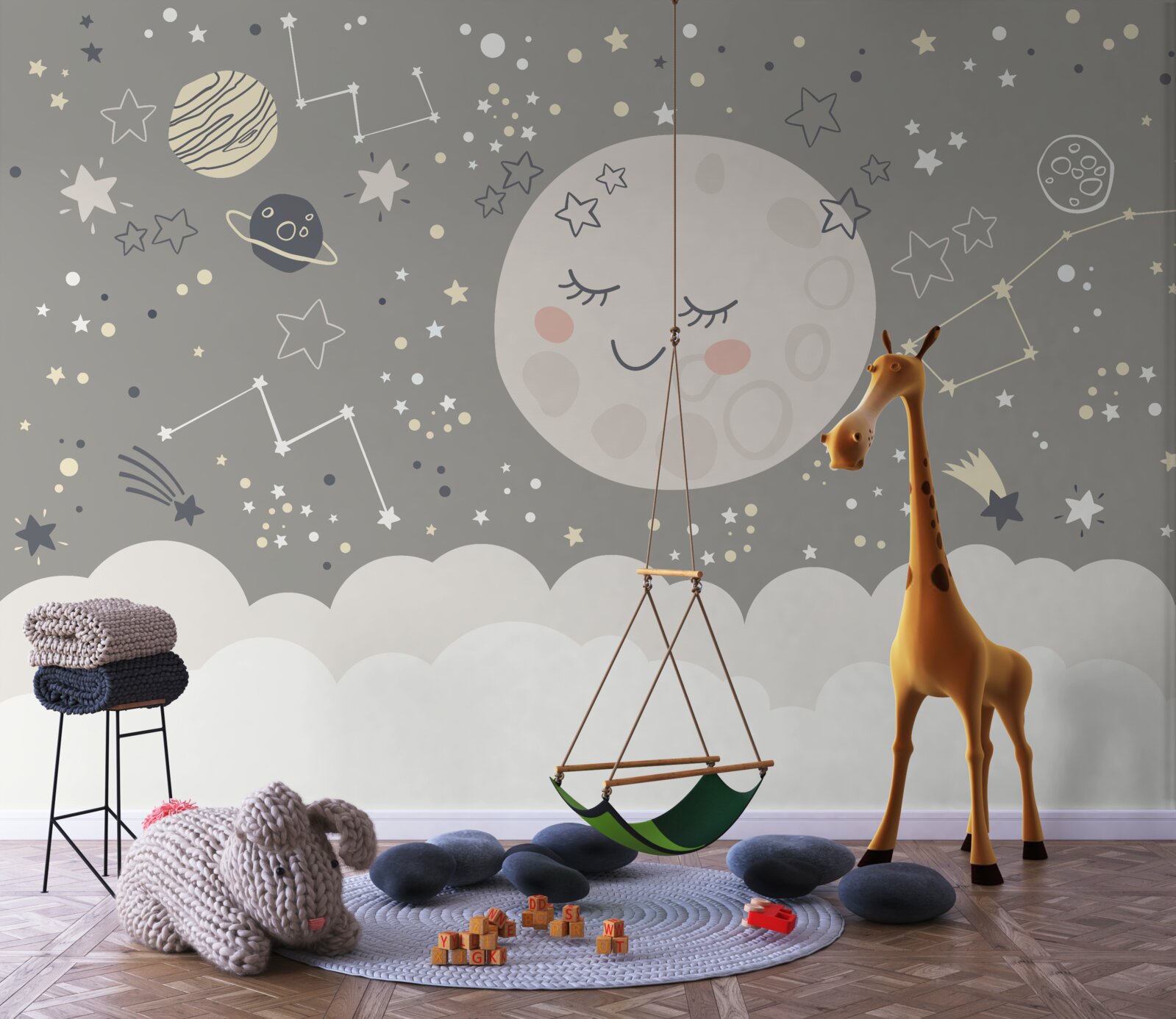 Papier peint pleine lune avec paupières fermées