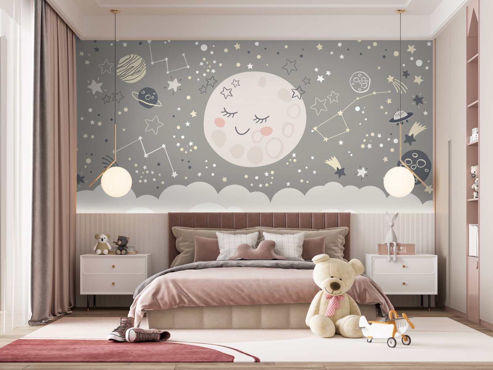 Papier peint pleine lune avec paupières fermées