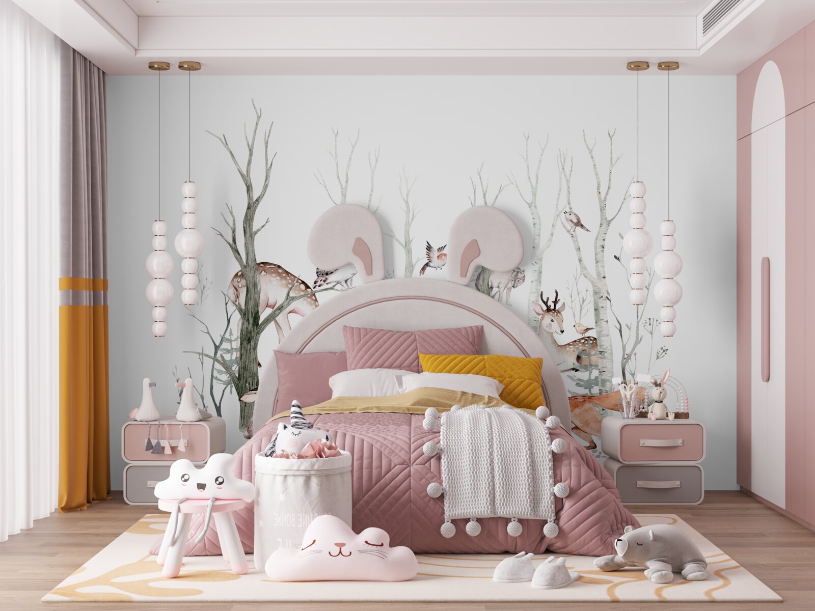 Papier peint animaux de la forêt représentés à l'aquarelle