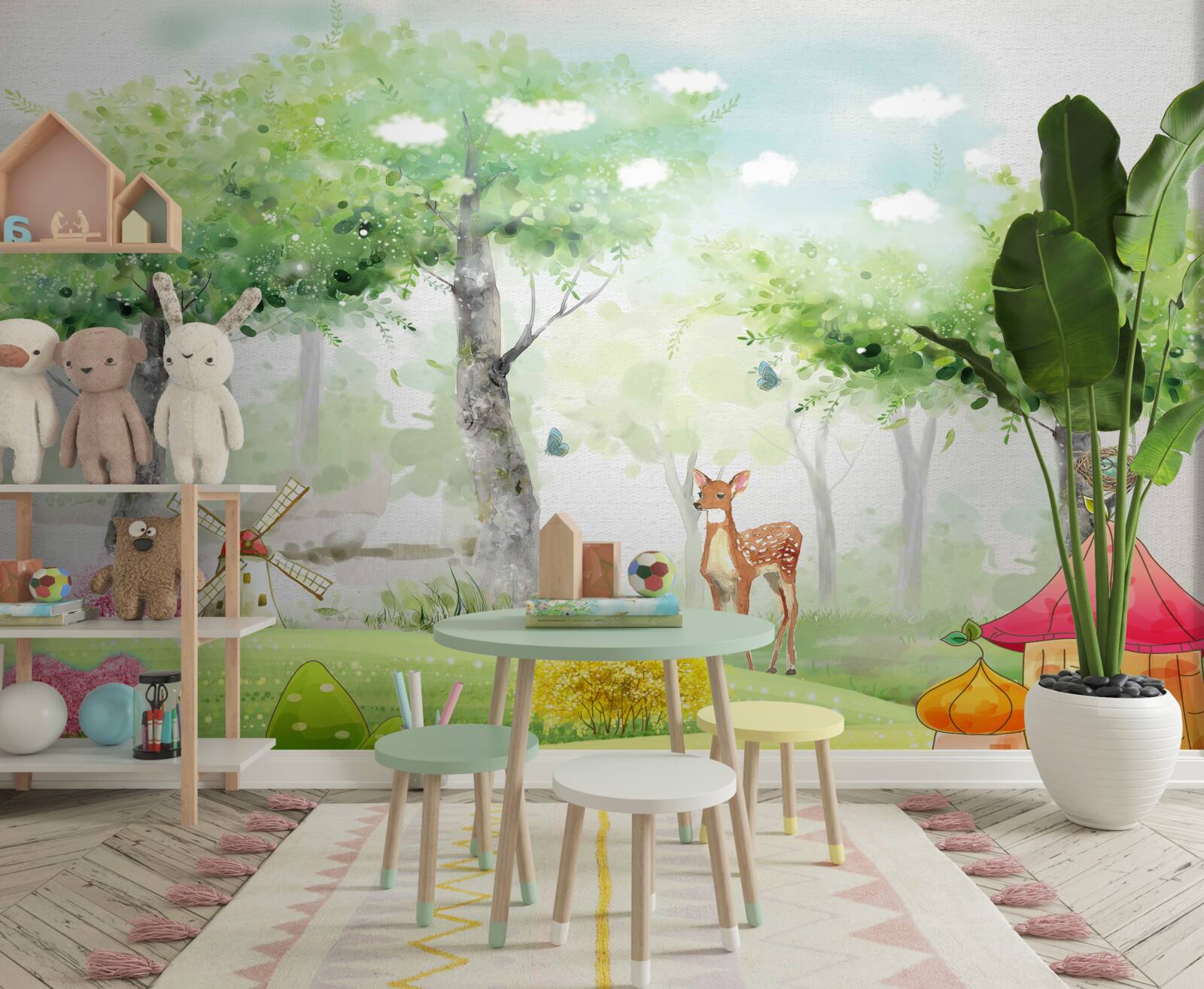 Papier peint animal nordique dans une clairière lumineuse