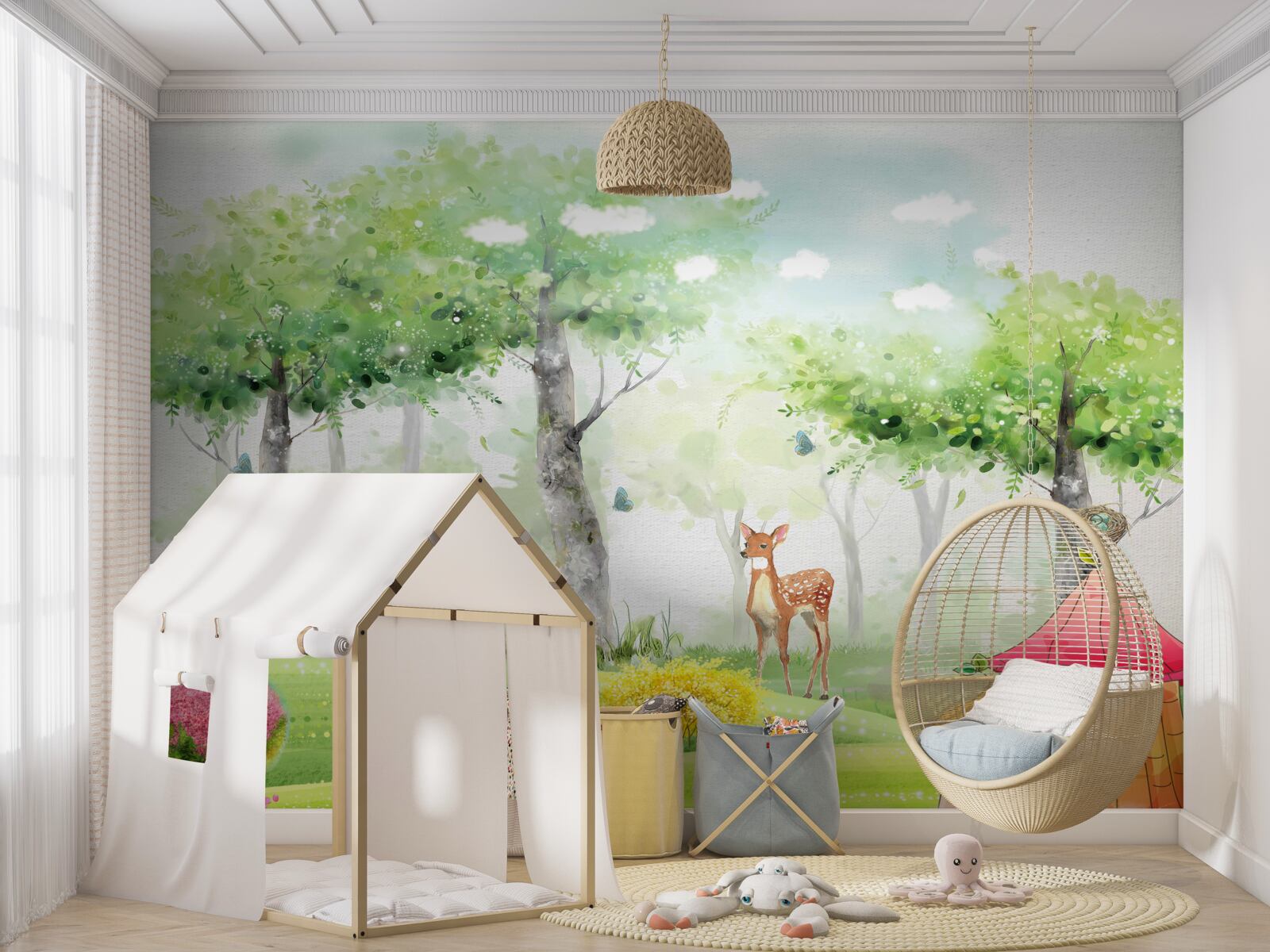 Papier peint animal nordique dans une clairière lumineuse