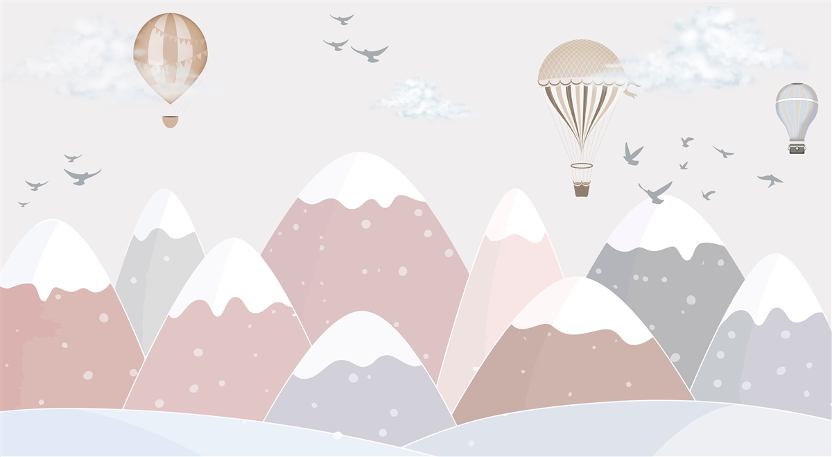 Papier peint des ballons flottant dans le ciel coupent les sommets enneigés des montagnes