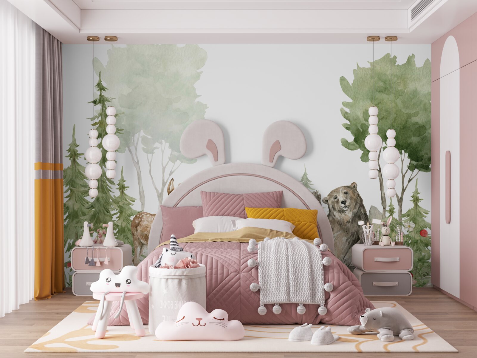 Papier peint ours, rennes et renards dans la nature