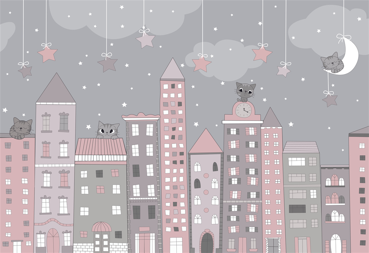 Papier peint les toits des maisons sont décorés de chats