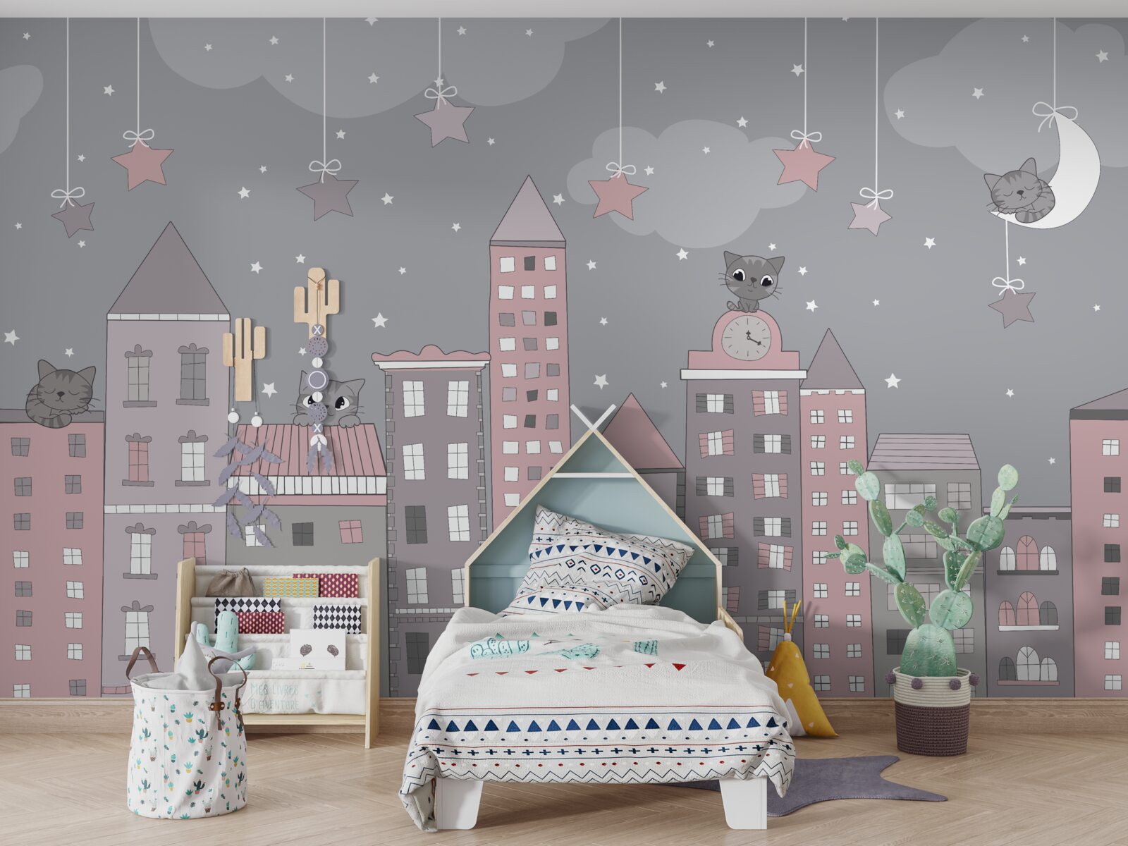 Papier peint les toits des maisons sont décorés de chats