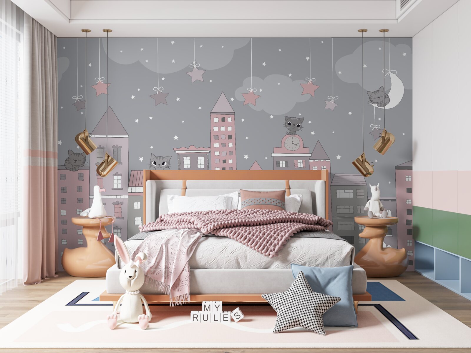 Papier peint les toits des maisons sont décorés de chats