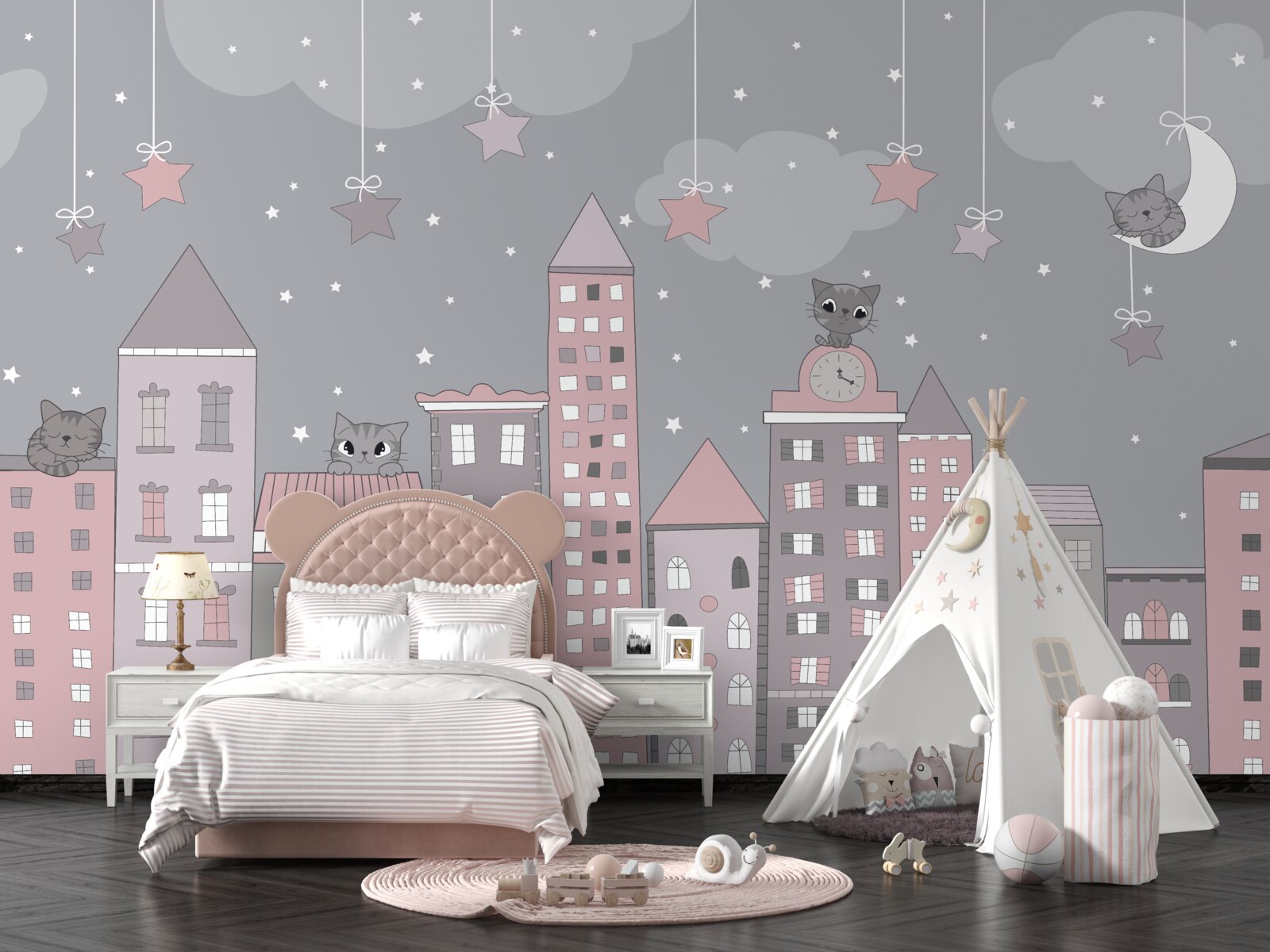 Papier peint les toits des maisons sont décorés de chats