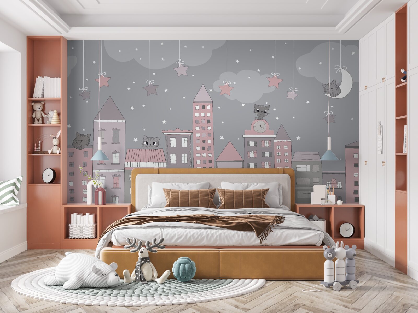 Papier peint les toits des maisons sont décorés de chats