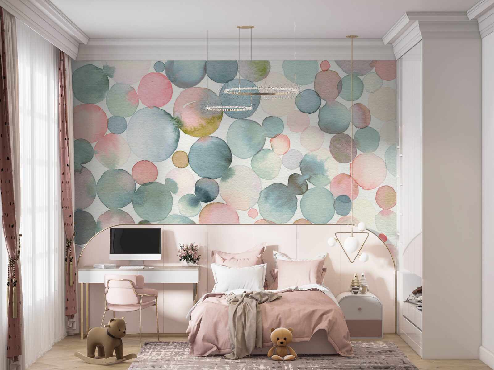 Papier peint bulles de différentes teintes remplies d'aquarelle