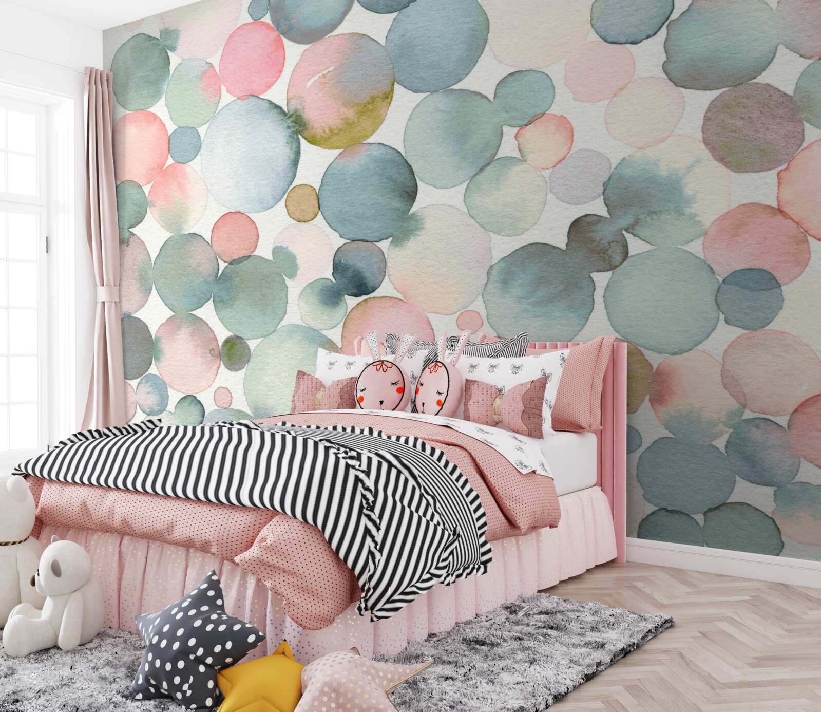 Papier peint bulles de différentes teintes remplies d'aquarelle