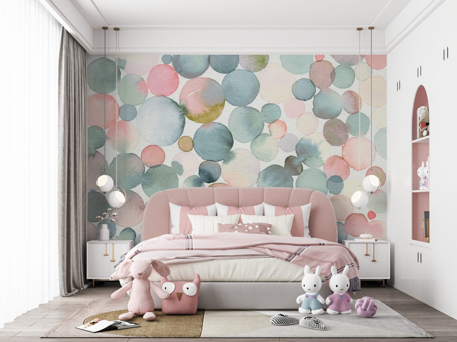 Papier peint bulles de différentes teintes remplies d'aquarelle