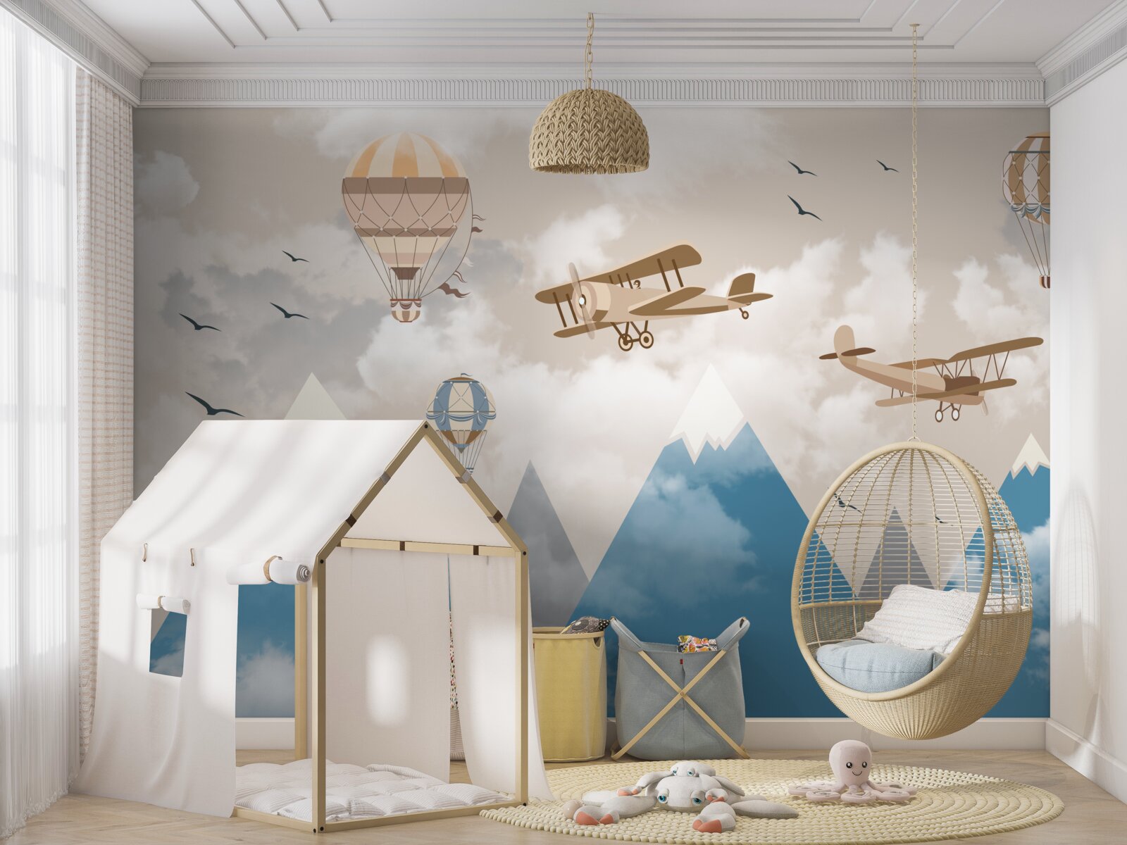 Papier peint les mouvements d'oiseaux et le transport aérien au-dessus des sommets montagneux